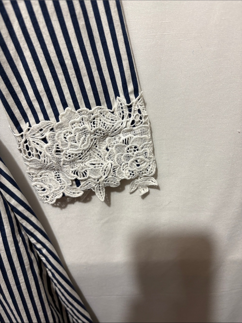 Dainty Jewells Navy & White Striped Lace-Trim Shirt Dress - Picture 3 of 10